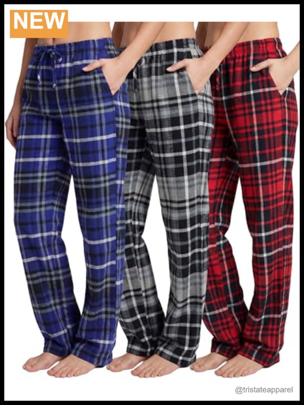 Women's Lounge Sleep Pajama Bottoms Cotton Flannel Drawstring Pockets 3 Pack